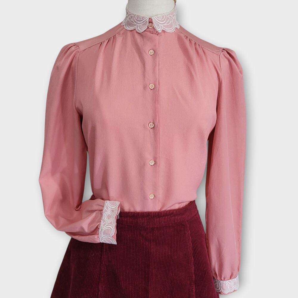 Vintage Blouse West Coast Connection Womens Small 80s Office Dressy Pink White